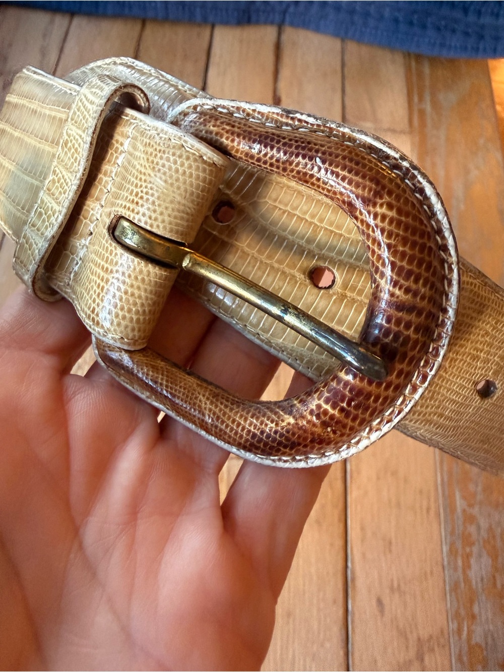 Vintage Ralph Lauren Two-Tone Tan & Brown lizard Leather Belt